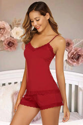 Conjunto de pijama Avidlove Cami con pantalones cortos y ribete de encaje de modal